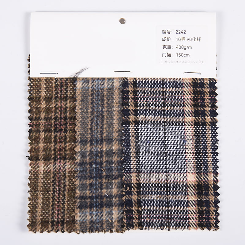 Tartan Plaid Suiting 10% Wool 90% Chemical Fiber Tweed Fabric 2242