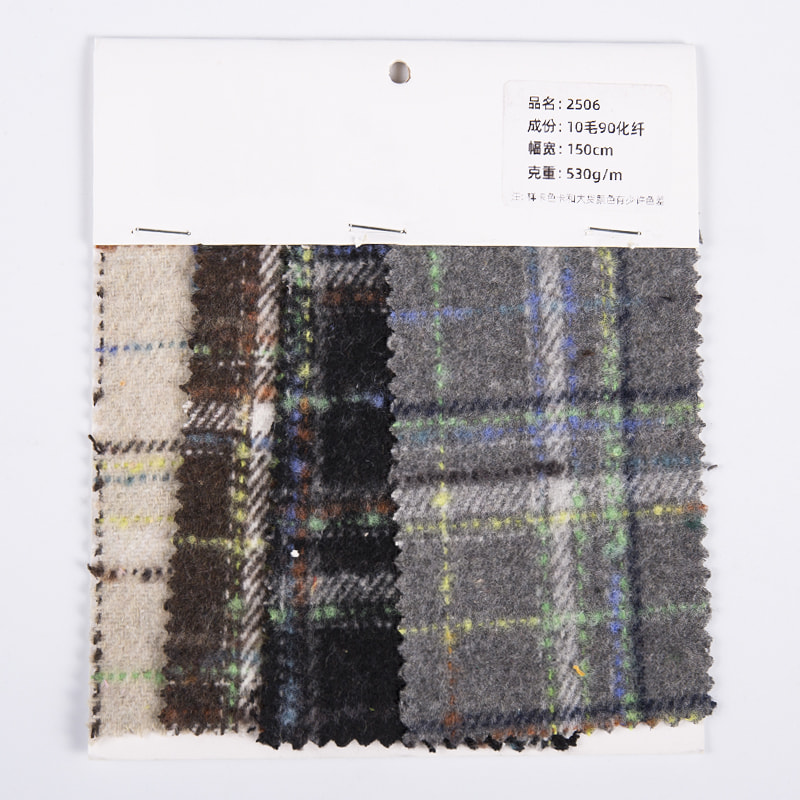 Brush Windowpane Wool Chemical Fiber Plaid Fabric For Clothing 2506