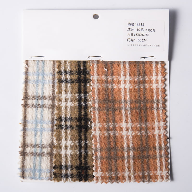 Plush Wool Plaid Check Tweed Fabric For Apparel 3212