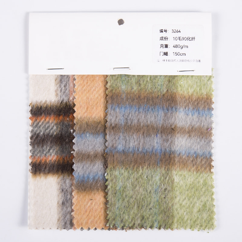 Long Hair Wool Plaid Fabric 3264