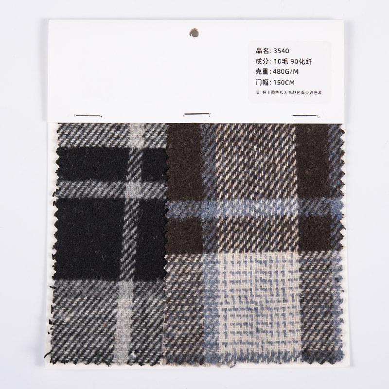 Twill Plaid Wool Polyester Blend Jacquard Fabric For Garments 3540