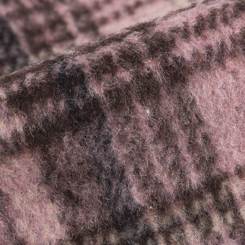 Heavyweight Brush Pink Brown Plaid Check Tweed Fabric For Overcoats 3541