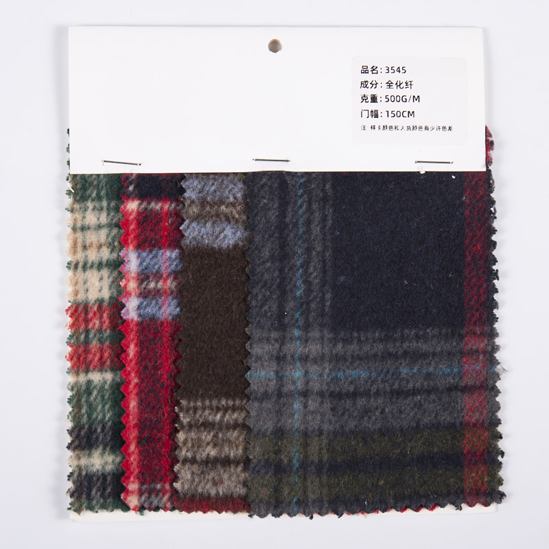 Brush Plaid Check Jacquard Long Hair Tweed Fabric 3545