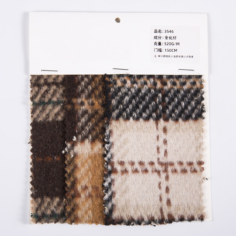 Brown Plaid Heavyweight Brush Tweed Fabric 3546