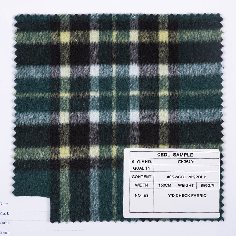 Green Vichy Windowpane Blend Check Plaid Woven Fleece Fabric For Overcoats SH2409